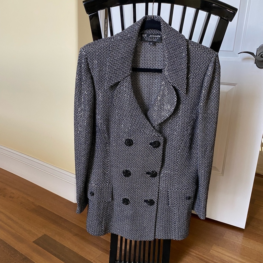 St. John Women's Black and White Blazer and matching skirt.